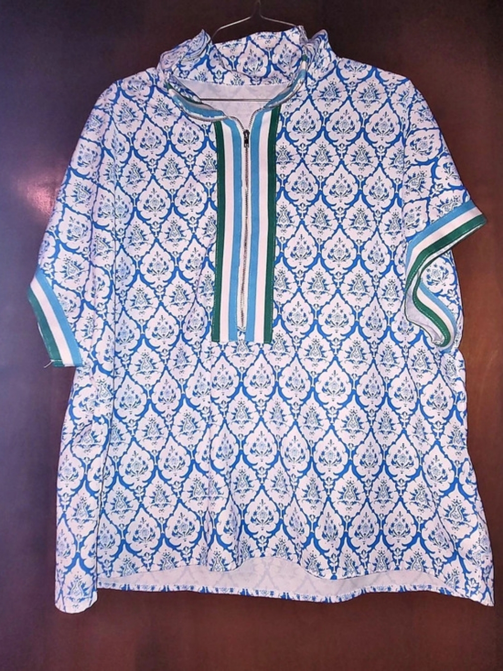 Blue & White Printed Half-Zip Tunic Size XL